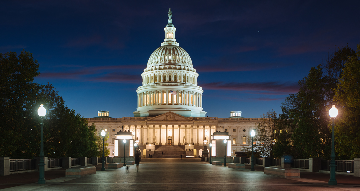 United states Capital building at night. Sandy Spring Bank Federal and Military Assistance.