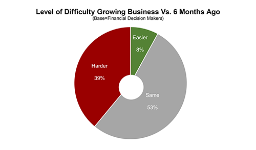 According to the Sandy Spring Bank Small Business Report, nearly 40% of survey respondents believe it is more difficult now to grow their business than it was six months ago. 