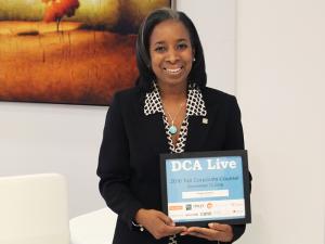 Peggy Hamilton, Esq., Sandy Spring Bank Senior Corporate Counsel Earns Top Honors From DCA Live. Peggy is holding the DCA Live certificate.